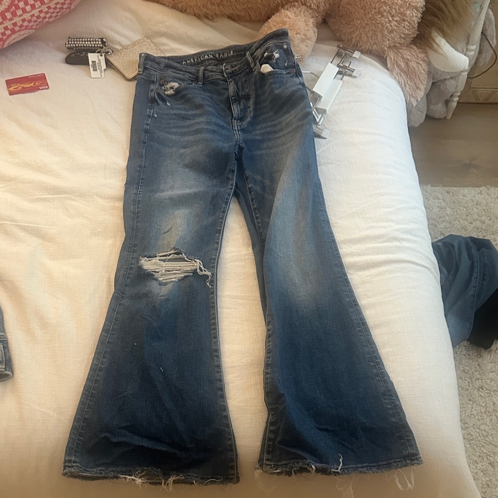 American Eagle Outfitters Distressed Blue Flare Jeans
